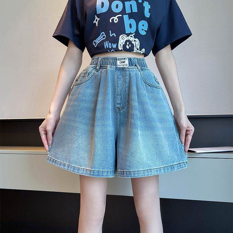 牛仔短裤夏季薄款阔腿宽松高腰学生大码女装胖