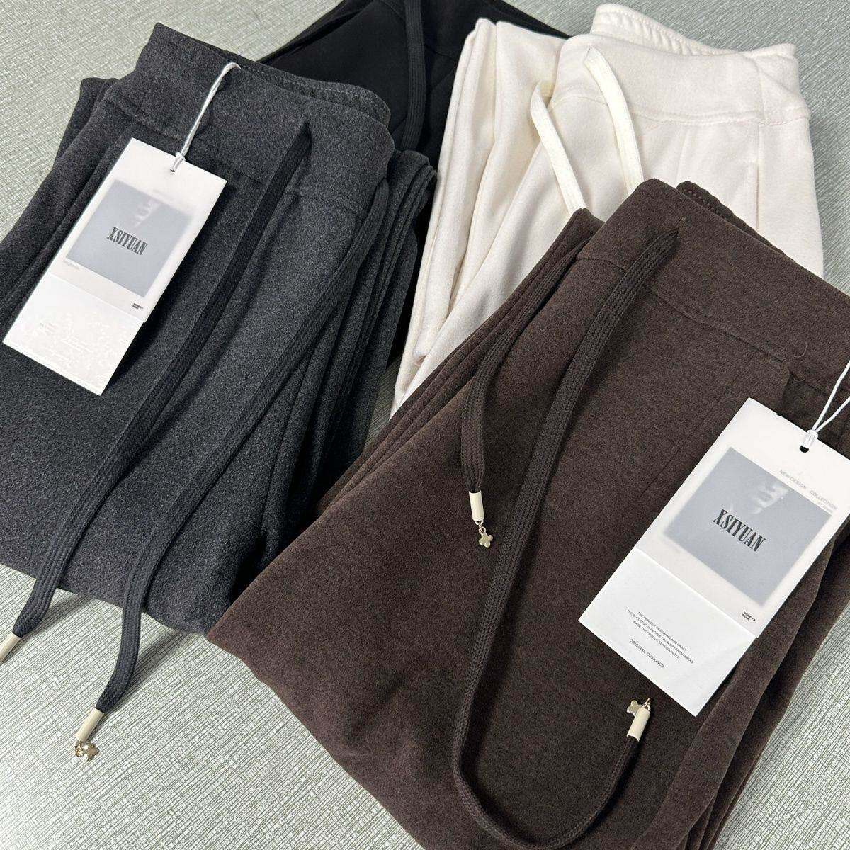 2026春款韩版女士修身直筒裤纯色重工艺运动卫裤新