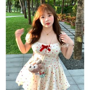 显瘦可爱少女蓬蓬裙 大码 胖mm彩色波点甜美公主连衣裙夏季 新款 修身
