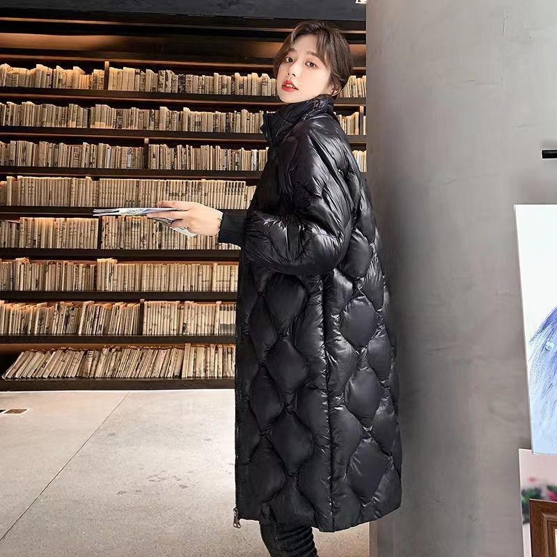 羽绒棉衣女中长款立领2025冬季新款韩版亮面小个子过膝棉服外套潮