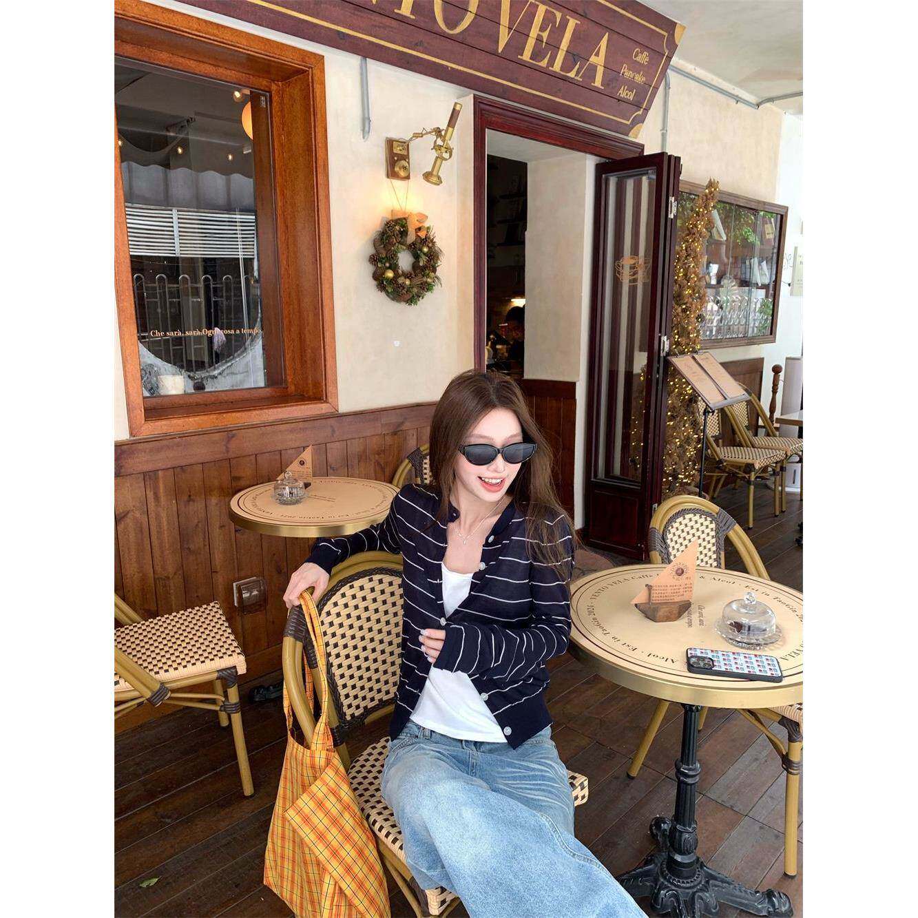 慵懒风薄款2026条纹针织衫外套女春季内搭显瘦吊带上衣