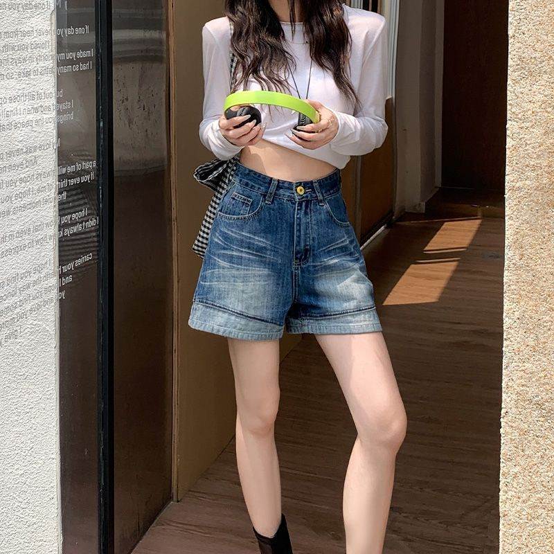 2026新款夏日拉美复古卷边高腰牛仔短裤显瘦休闲美式热裤