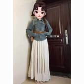 高级感复古牛仔上衣高腰显瘦半身裙 女春季 港风气质领衬衫 套装