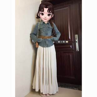 港风气质领衬衫套装女春季高级感复古牛仔上衣高腰显瘦半身裙