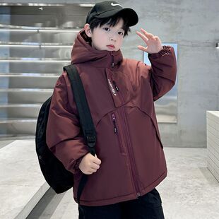 男童夹棉外套秋冬款2025新款大儿童装冬季加绒加厚派克服冬装棉衣