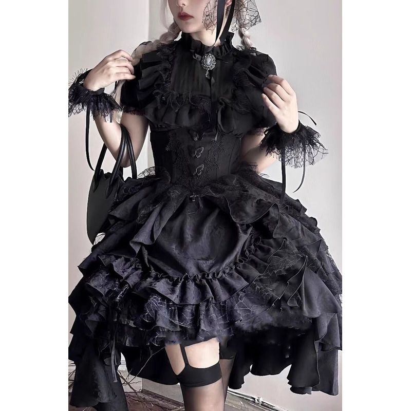 黑哥特风洛丽塔lolita黑白色衬衫提拉裙女哥特风裙子两件套女套装