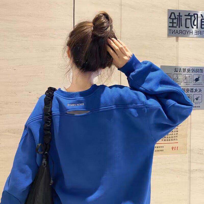 2026春秋新款小众设计感慵懒风宽松中长款遮屁股卫衣女露背破洞