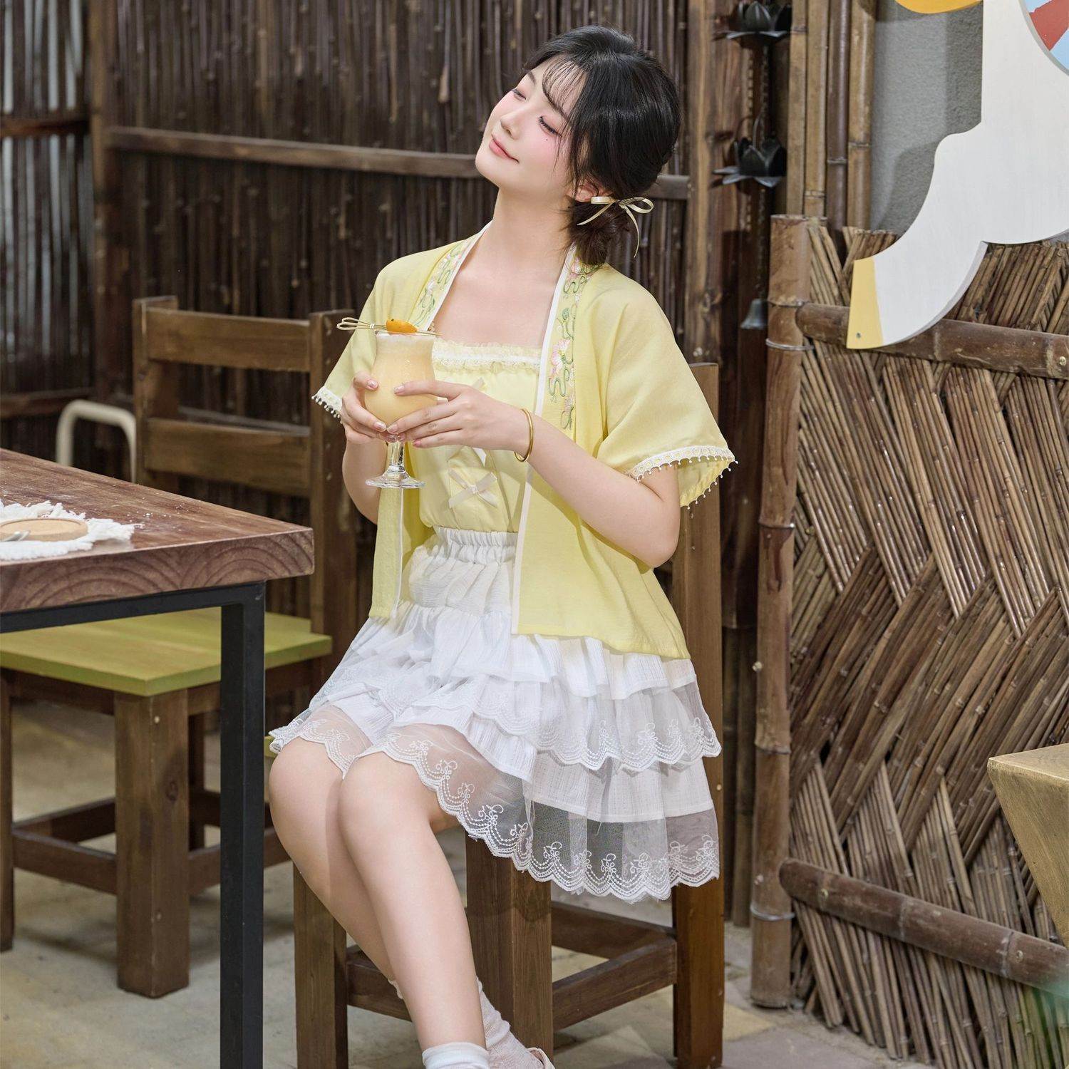 尚衣坊仿国风汉元素短款女夏日轻少女甜美感蛋糕裙可爱套装