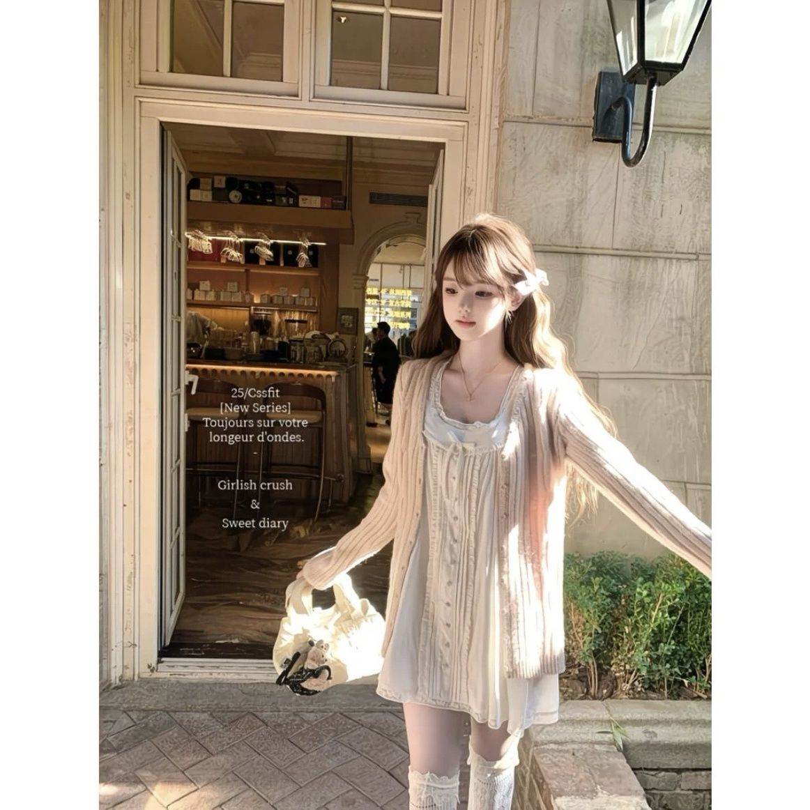 夏季女小个子早春韩版穿搭套装甜美可爱无袖娃娃领初恋感小白裙