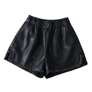 加绒加厚显瘦宽松阔腿百搭外穿pu皮靴裤 时尚 女2024新款 高腰皮短裤