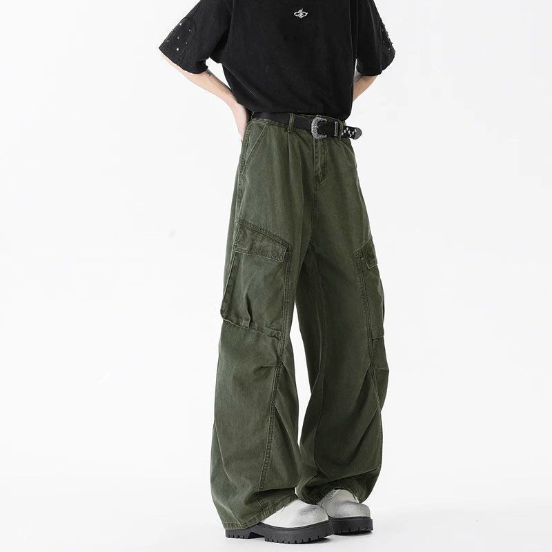 NO1DARA美式复古伞兵工装裤男女设计新款宽松直筒休闲口袋裤潮牌