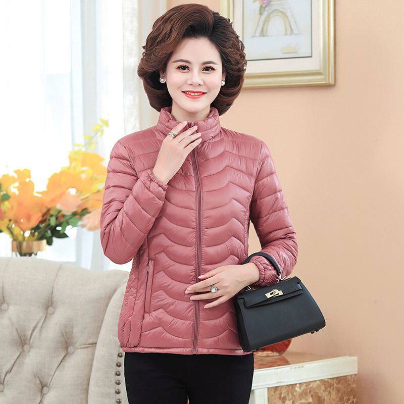 中老年女士修身轻薄羽绒棉棉衣短款外套女装加肥加大立领棉服棉袄
