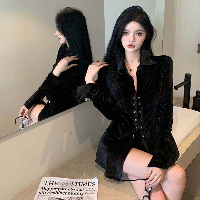 大码微胖妹妹领丝绒长袖衬衫女秋季气质收腰衬衣设计感小众上衣
