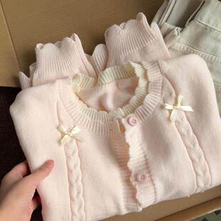 粉色甜美假两件上衣针织开衫外套女2026春季新款高级感慵懒风毛衣