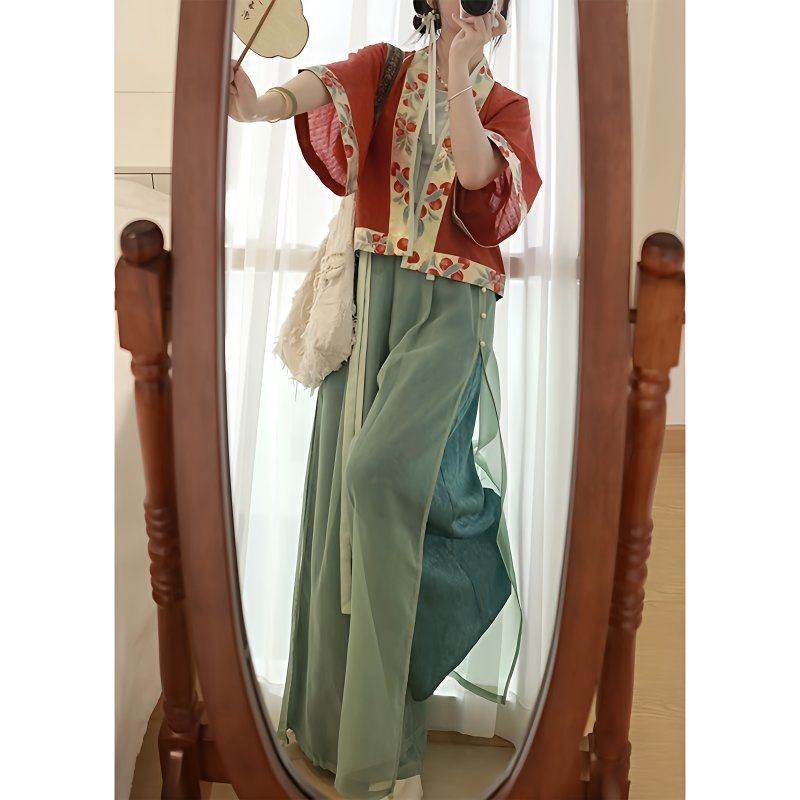 新款宋制妆花貉袖短衫松紧吊带宋裤传统日常夏季汉服
