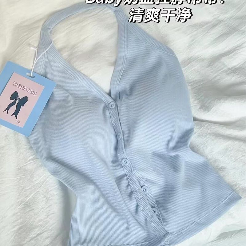 吊带胸垫背心新款性感夏季修身辣妹显瘦外穿挂脖式设计上衣无袖