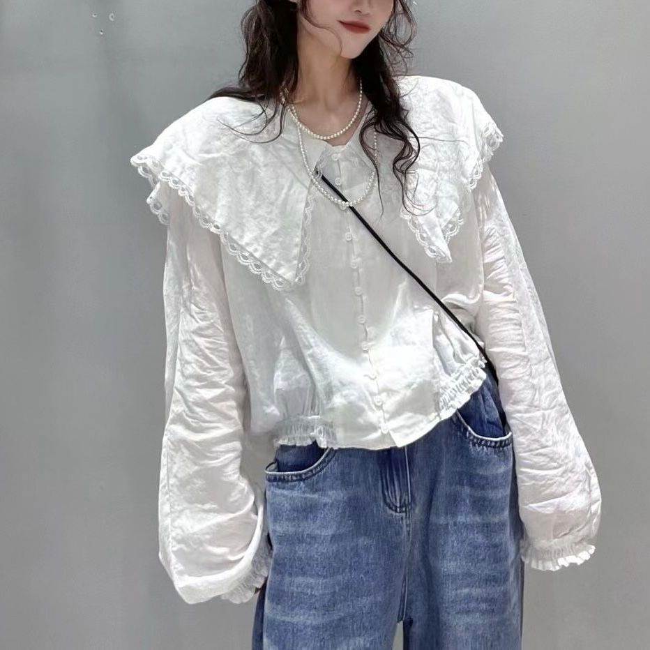 2026夏季新款日系小众洋气海军领百搭防晒显瘦衬衫长袖女上衣潮