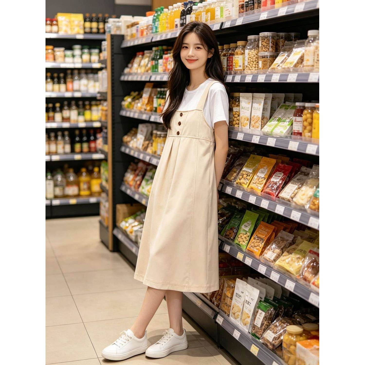 时尚背带裙前后可穿大码胖妹妹连衣裙套装夏季蝴蝶结显瘦遮肚女装