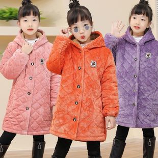 加厚冬季中长款耐脏罩衣女童男童外加绒保暖棉服新款小孩棉袄外套
