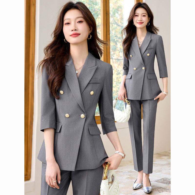 职业套装女春夏薄款通勤气质女神范高级感正装工作服中袖西装外套