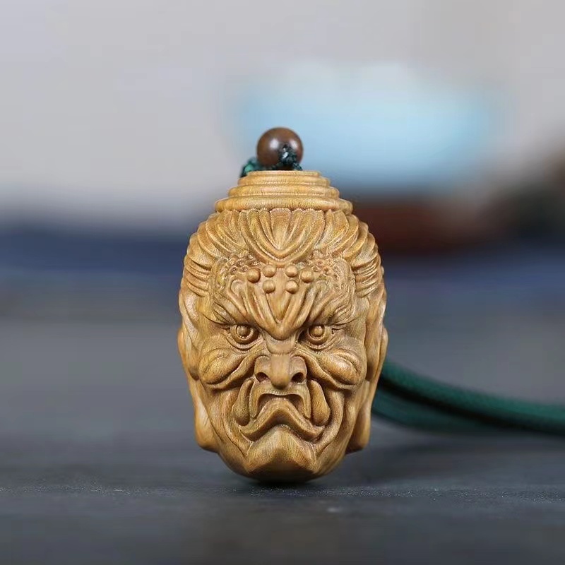 绿檀黑檀木雕工艺品手工雕刻佛魔一念之间手把件佛头吊坠手玩把件