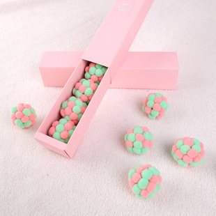 猫咪毛绒球玩具宠物弹力铃铛球类大号自嗨球球逗猫七彩毛线球彩虹