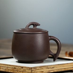 紫砂主人杯带把小号茶杯带盖个人杯宜兴纯手工小容量功夫茶杯带把