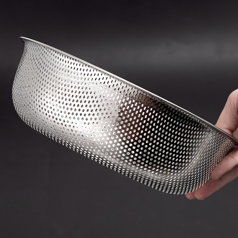 加厚不锈钢淘米筛沥水盆圆形洗菜盆淘米盆过滤盆水果篮漏盆密孔盆