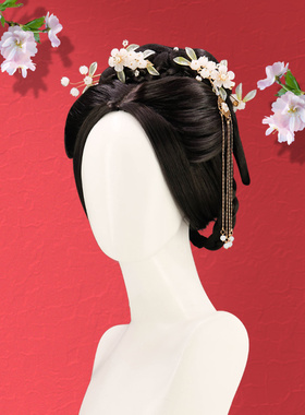 明制古风中分整顶头套式汉服假发套装女全套头古装造型cos假毛