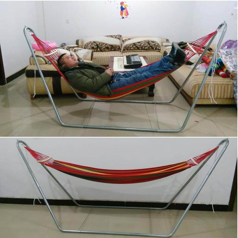 钢管支架秋千吊椅摇篮，户外休闲室内儿童木棍条纹吊床悬挂式