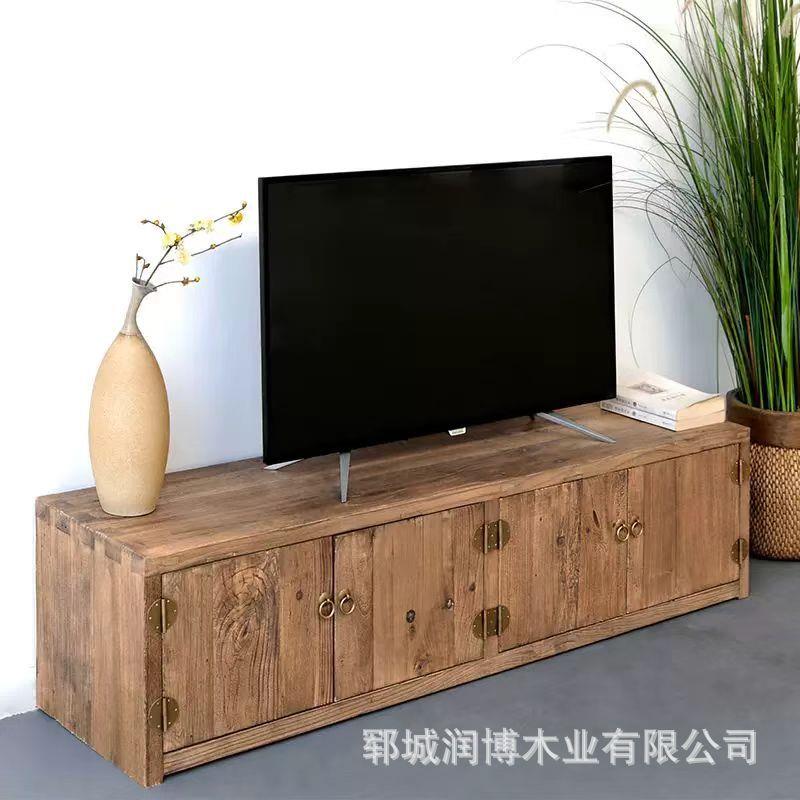 老榆木斗柜电视柜仿古客厅矮柜双开门收纳储物柜风化原木置物边柜