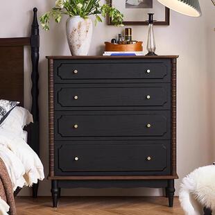 法式四斗柜复古实木美式小户型卧室床尾储物柜中古五斗柜收纳柜