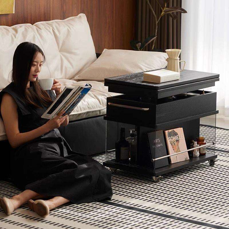 移动现代茶几简约小户型客厅家用边柜升降折叠实木轻奢多功能