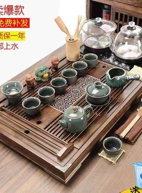 实木茶盘办公室泡茶台全自动烧水壶茶具套装家用秦艺紫砂一体功夫