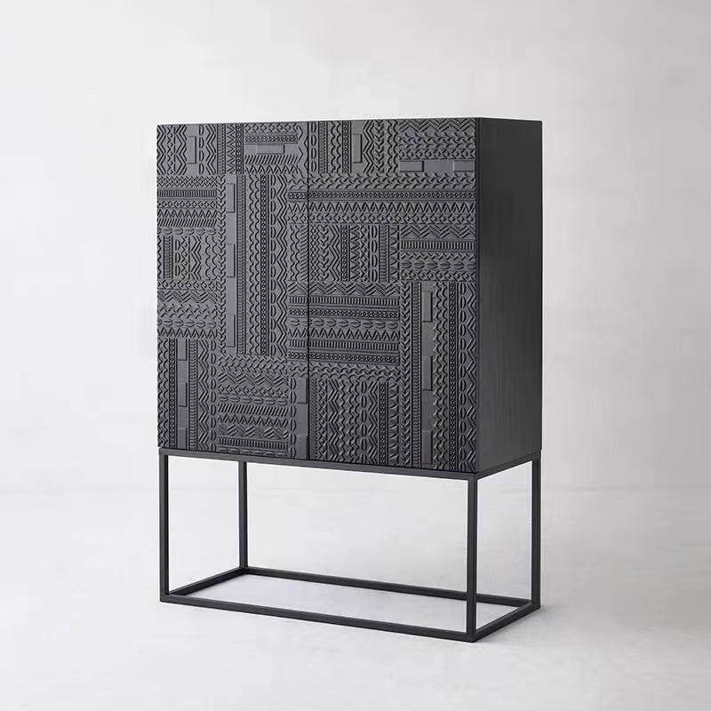 北欧比利时手工实木雕花餐边柜高柜玄关柜酒柜北欧简约实木餐边柜