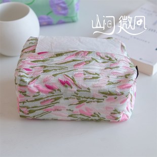 花朵轻奢浮雕抽纸盒收纳盒客厅餐桌茶几摆件家用高级感 纸巾盒法式