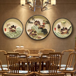 玄关画荷韵 中国风荷花浮雕画玄关壁饰背景墙挂件墙饰新中式