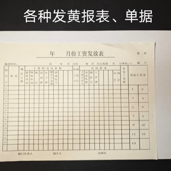 1999年2000年老旧库存发黄月份工资结算发放明细表 考勤会计报表