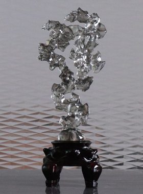 现代新中式透明假山太湖石头摆件木底座禅意玄关样板房软装摆设品