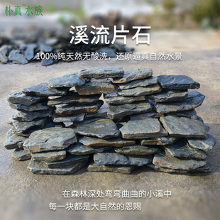 原生溪流石主石头造景底砂天然小溪流沙子三湖南美缸鱼缸页岩片石