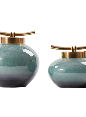 新中式创意陶瓷摆件酒店展示柜办公室书房客厅茶几边几陶罐装饰品