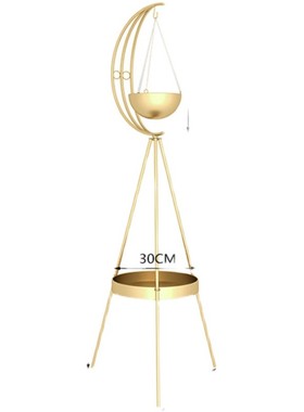 北欧轻奢金色铁艺花架家居客厅花盆吊篮架家用店铺落地置物架摆件