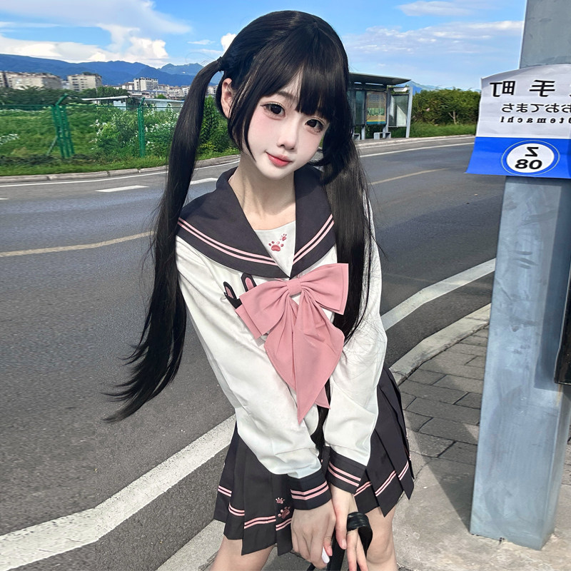 不眠岛JK【兔卜卜】原创jk制服日系可爱收腰水手服刺绣二本中间服