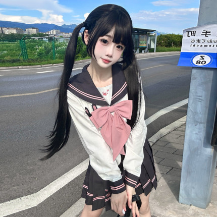 不眠岛JK【兔卜卜】原创jk制服日系可爱收腰水手服刺绣二本中间服