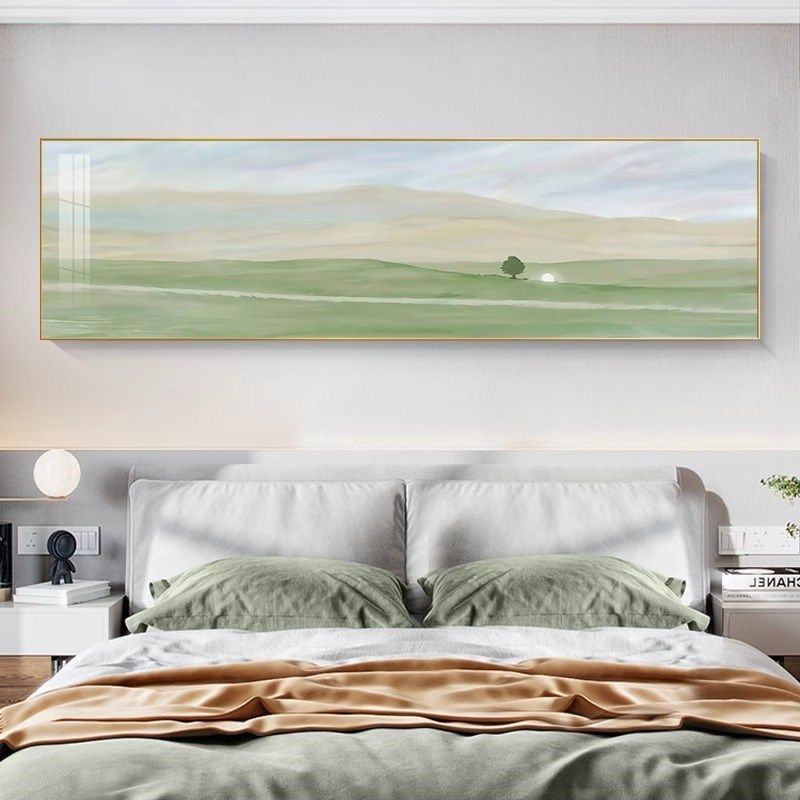 绿色卧室装饰画高级感主卧床头挂画女孩房间墙壁画抽象现代客厅画