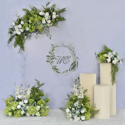 新款白绿色婚庆仿真花酒店婚礼商场店铺橱窗背景墙软装饰布置道具