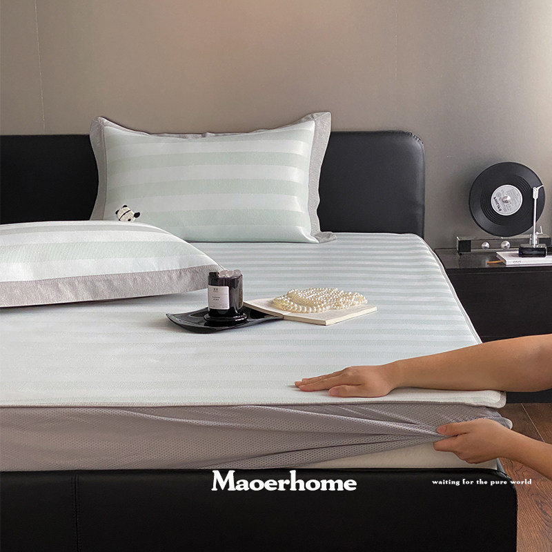 A类母婴级丨夏季冰丝凉席三件套可机洗水洗床笠款可折叠家用软席