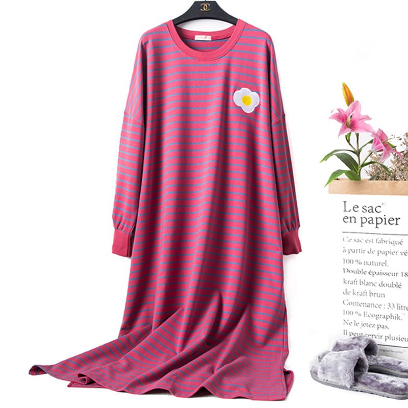 加肥大码孕妇睡裙女秋冬胖mm200斤宽松纯棉睡衣中长款长袖家居服