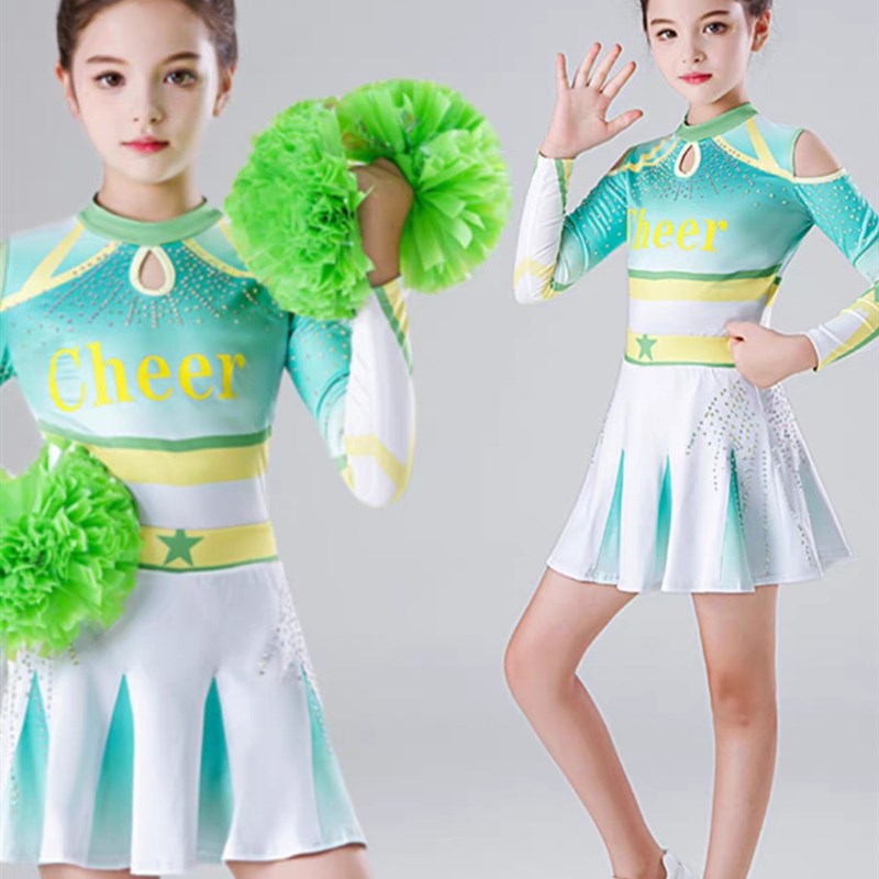 儿童啦啦操演出服长袖新款女童拉拉队表演服舞蹈服竞技赛比赛服