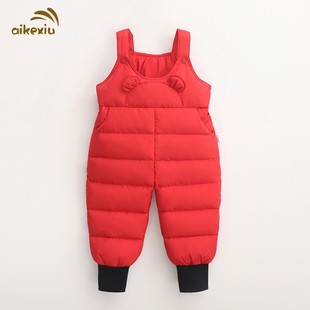 艾可休儿童羽绒背带裤冬季宝宝棉裤外穿男童女童小童婴儿连体裤